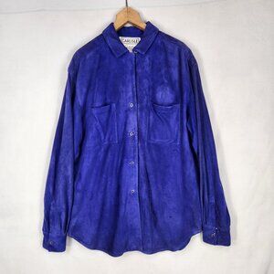 Vintage Carlisle 100% Suede Button Down Shirt Women's 12 Blue Long Sleeve